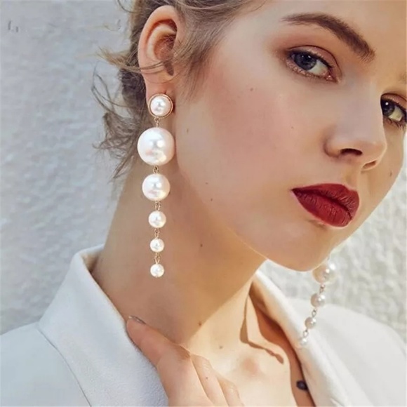 Precisediamond Jewelry - Vintage Style Elegant Long Pearl Drop Earrings